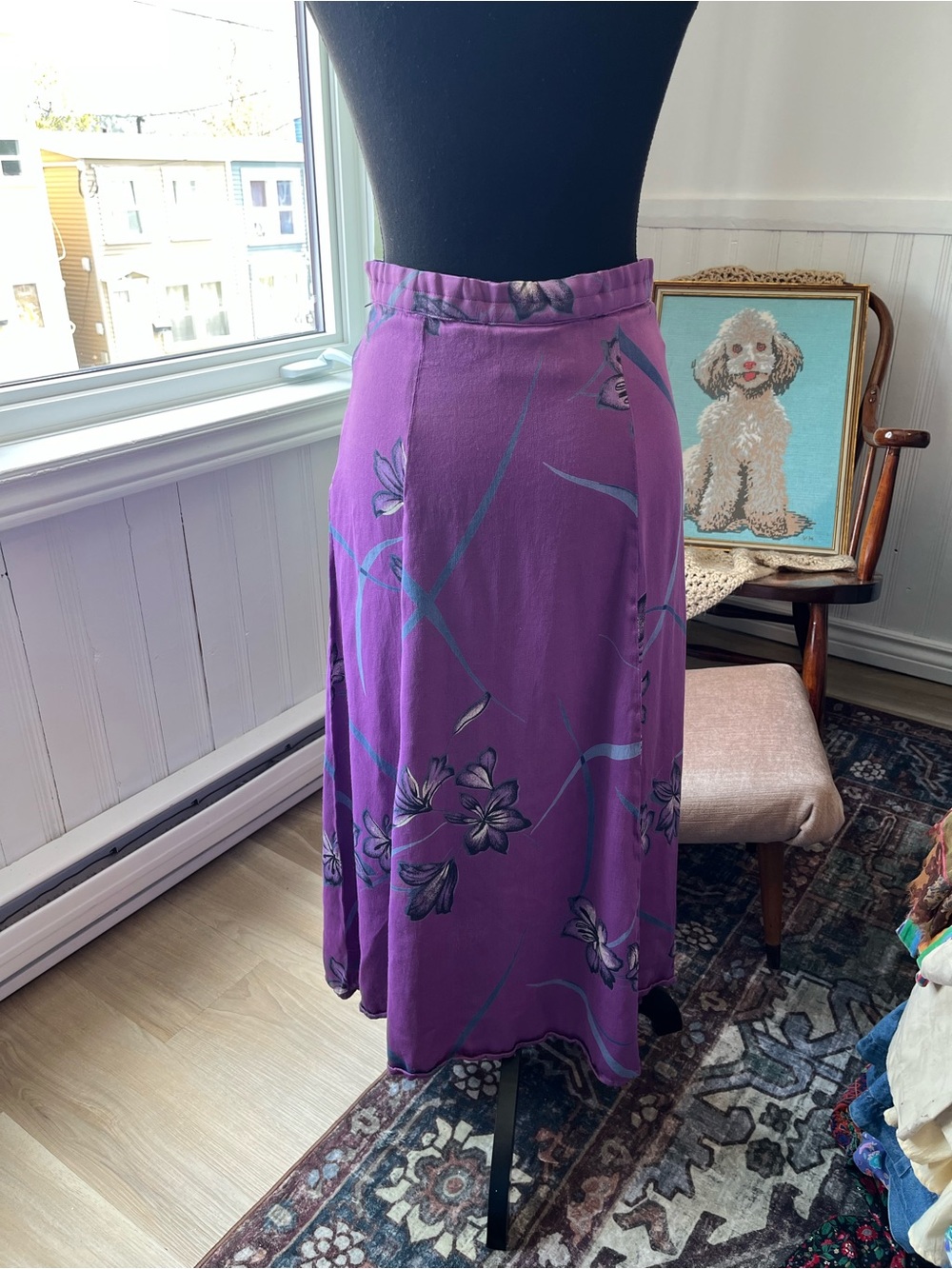 Women’s Vintage 90s Soft Purple Floral A-Line Maxi Skirt Size Small 26” Waist